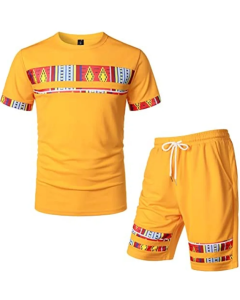 Men's Printed Colorblock T-Shirt and Shorts Set 010
