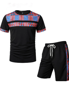 Men's Printed Colorblock T-Shirt and Shorts
