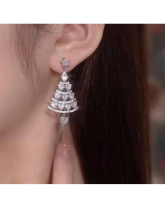 Exquisite Zircon Christmas Tree Stud Earrings for Women Girls Shiny Rhinestone Crystal Drop Earring Christmas New Year Gift