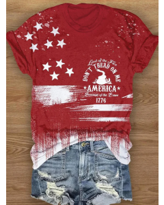 Women's Independence Day American Flag Print Crew Neck T-Shirt