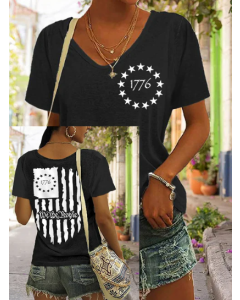 Women's Independence Day We The People1776 America Flag V-Neck Tee