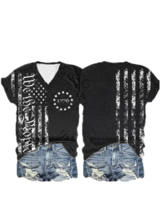Women's Independence Day We The People 1776 Flag Print V-Neck T-Shirt