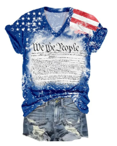 Women's Independence Day We The People 1776 Flag Print V-Neck