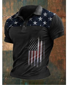 Men's Casual Flag Print Polo Shirt