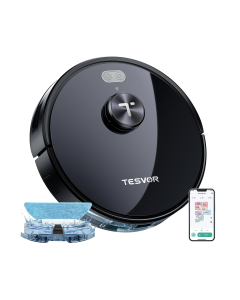 Tesvor S5 Max Vacuum Cleaner Robot, 6000 Pa Strong Suction Power Mop Robot, App Control, 5200 mAh, 260 Min Running Time, LiDAR Navigation, Self-Charging Robot Vacuum Cleaner with Wiping Function