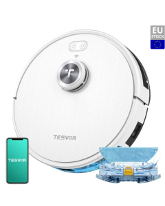 Tesvor S7 Pro Robot Vacuum Cleaner with Mop Function, 6000Pa Suction, Laser Navigation, 600ml Dustbin, 180Mins Runtime, 150sqm Max Vacuuming Area, App Control / Remote Control - White