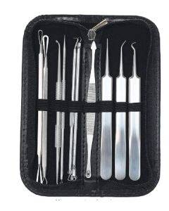 10pcs Blackhead Remover Tool, Blackhead Remover, Comedone Extractor, Straight Blackhead Tweezer, Stainless Steel Curve, Staright Acne Blemish Removal Tool Set