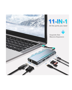 KABEWUS USB C HUB, 11-in-1 USB C Adapter with HDMI 4K VGA USB 3.0 Port PD Type-C RJ45 Ethernet Port SD/TF Card Reader, 3.5mm AUX Compatible with MacBook Pro/Air More Type-C Devices