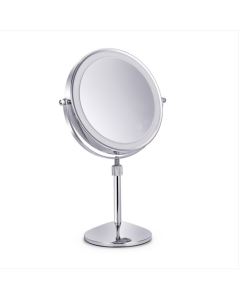 Desktop double-sided circular LED light-emitting makeup mirror can be lifted and enlarged makeup mirror, specifications: flat + 10x magnification (8-inch battery model)