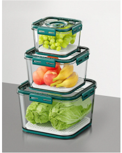 Superior Food Storage Container for fridge with Freshness Timer Lid & Drain Tray