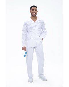 Suitmens White Art Two-Piece Long Sleeve Print Walking Pants