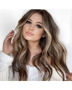 A557 Women's Medium Split Large Wave Linen Brown Mixed Color Long Roll Wig