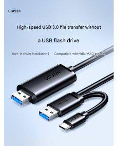 UGREEN USB 3.0 data transfer cable (male to male) for sharing data between computers, laptops, desktops, keyboards, and mice; dual-head USB connection cable for file copying and transfer.