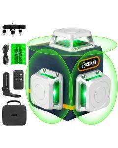 CIGMAN CM-701 3x360° Laser Level Self Leveling 3D Green Cross Line for Construction and Picture Hanging, Rechargeable battery, Remote Controller, Magnetic Rotating Stand Included