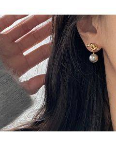 Elegant Women's Light Luxury Pearl Double Layer Earrings with Diamond Earrings, Specification: EH1667 One Pair