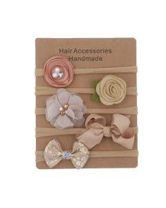 5 in 1 Children Flower Bowknot Headband Hair Accessories(Khaki)