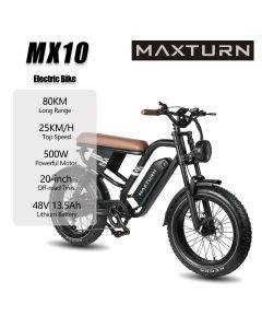 MAXTURN MX10 Adult Electric Bike 500W Motor 25 Km/h Speed 80 Km Range 48V/13.5Ah Battery 20×4-inch Tires E-bike