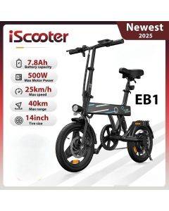 iScooter EB1 Foldable Electric Bike for Adults | 500W Motor | 36V 7.8Ah Battery | 25Km/h High-Speed City E-Bike | 14-Inch Compact Design