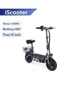 iScooter F3 48V 1000W High Power Electric Scooter, 45km/h Speed, 10 Inch Tires, Seat and Basket for Adults