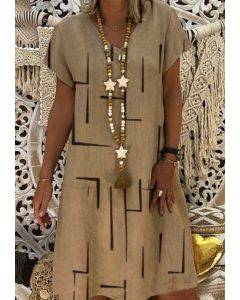 Dress solid color loose V-neck short sleeve skirt