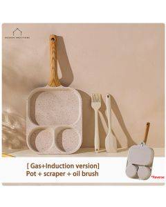 Mototo 3 in 1 frying pan breakfast pan egg hamburger pan household non-stick pan steak fried egg artifact