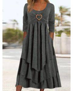 Solid color waistline LOVE decorative layer cake hems casual dress.