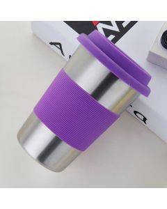 500ml Single Wall Electropolished Stainless Steel Curling Edge Beverage Cup With Rubber Circle Band And Cap