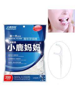 Little Deer Mom Ultra fine Safe Flat Dental Floss Rod Bow shaped Teeth Picker Dental Floss Portable Dental Floss Bag Pack of 200