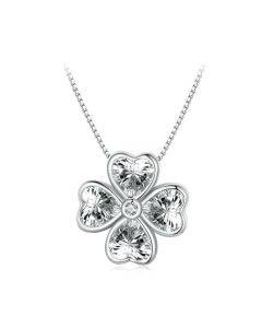 BSN334 Sterling Silver S925 Platinum Plated Lucky Clover Pendant Necklace