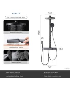 HIGOLD Shower Set with Pressurized Spray Gun – All-Copper Waterway, Digital Display, SPA Massage Back Jets, and Home Bathroom Showerhead