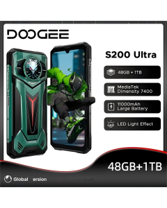 DOOGEE S200 Ultra 5G AI Rugged Phone 48GB+1TB Light Effect 1.34" Rear Display Dimensity 7400 11000mAh 66W NFC WiFi6E Smartphone