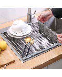 A8015 Multifunctional Foldable Silica Gel Stainless Steel Sink Kitchen Drain Rack for Plate Cups Fruits Vegetables