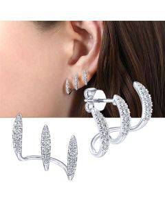 Niche design sense three claw ear clips high quality zirconia earrings with simple curved curve