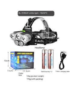 LED strong light long-range headlight T6 head-mounted headlight USB rechargeable outdoor night fishing multi-function blue light headlight