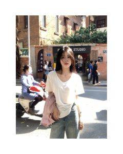 Fashion simple V-neck solid women Joker short sleeve T-shirts