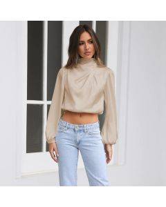 Office Ladies Blouse 2022 Spring Bohemian Blusas Femininas Women Blouse Sexy Long Sleeve Mock Neck Party Tops