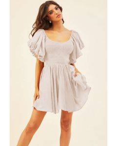 Spring and summer new square collar lantern sleeve temperament elegant dress French senior sense short skirt