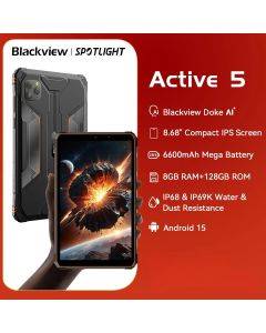Blackview Active 5 8.68'' Rugged Tablet PC, Android 15 Unisoc T615 Octa Core, 8GB RAM 128GB ROM AI Mini Pad, 6600mAh/18W