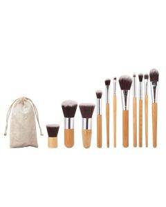 11 carbon bamboo handle makeup brushes with bag