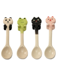 4 PCS Cartoon Tableware Ceramic Coffee Cup Hanging Spoon