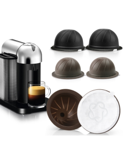 ICafilas Coffee Capsule Shell For Nespresso Vertuo Plus ENV 135/Vertuo ENV 150/BNV450WHT1BUC1, Color: Black+Brown+100 Aluminum Foil