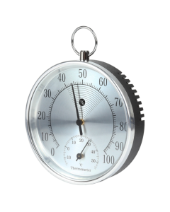 Mini Round Clock-shaped Indoor Outdoor Hygrometer Humidity Thermometer Temperature Meter with Hanging Ring(Silver)