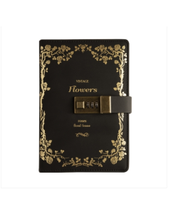 B6 Vintage Handbook with Lock Password Book Faux Leather Notebook (Color: Black)