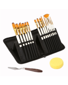 15 PCS/Set Oil Painting Pen Set + Tarpaulin Bag With Spatula Sponge(Pearl White Rod)