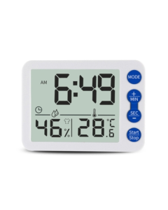 TS-9606-WL Large Alarm Clock Timer Temperature and Humidity Meter (White Case with Blue Keys)