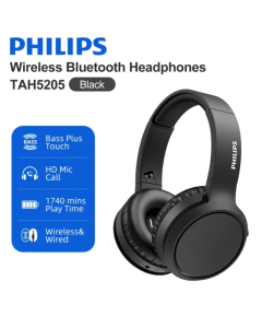 Philips Headphones Wireless Bluetooth 5.0 Bass Plus Touch 40mm Driver 29H Play Time Hd Call Mic Wireless Wired Switching TAH5205