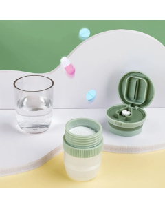 Portable 4-in-1 Mini Pill Box Multi-function Cutting Dispenser (Milk White Powder)
