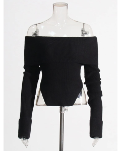 solid slimming knitting sexy sweaters for women slash neck long sleeve cold shoulder temperament sweater female new