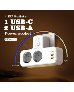 LDNIO SE2337 20W 5-Port USB PD Charger with 2 EU Outputs+2USB-A+USB-C PD QC3.0 Fast Charging Wall Charger Adapter EU Plug for iPhone 15 14 13 for Huawei Mate60 Pro for Xiaomi 14 Pro for MacBook