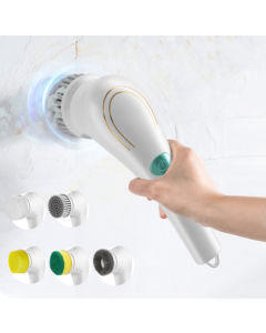 Multifunctional Electric Cleaning Brush Handheld Kitchen Dishwashing Brush Pot Brush with 5 Replacement Heads